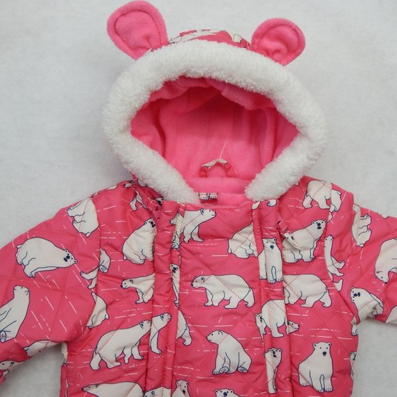 Wippette Girls Pink Polar Bear Snow Suit Footed and Hooded Size 3 to 6 Months - Picture 3 of 11